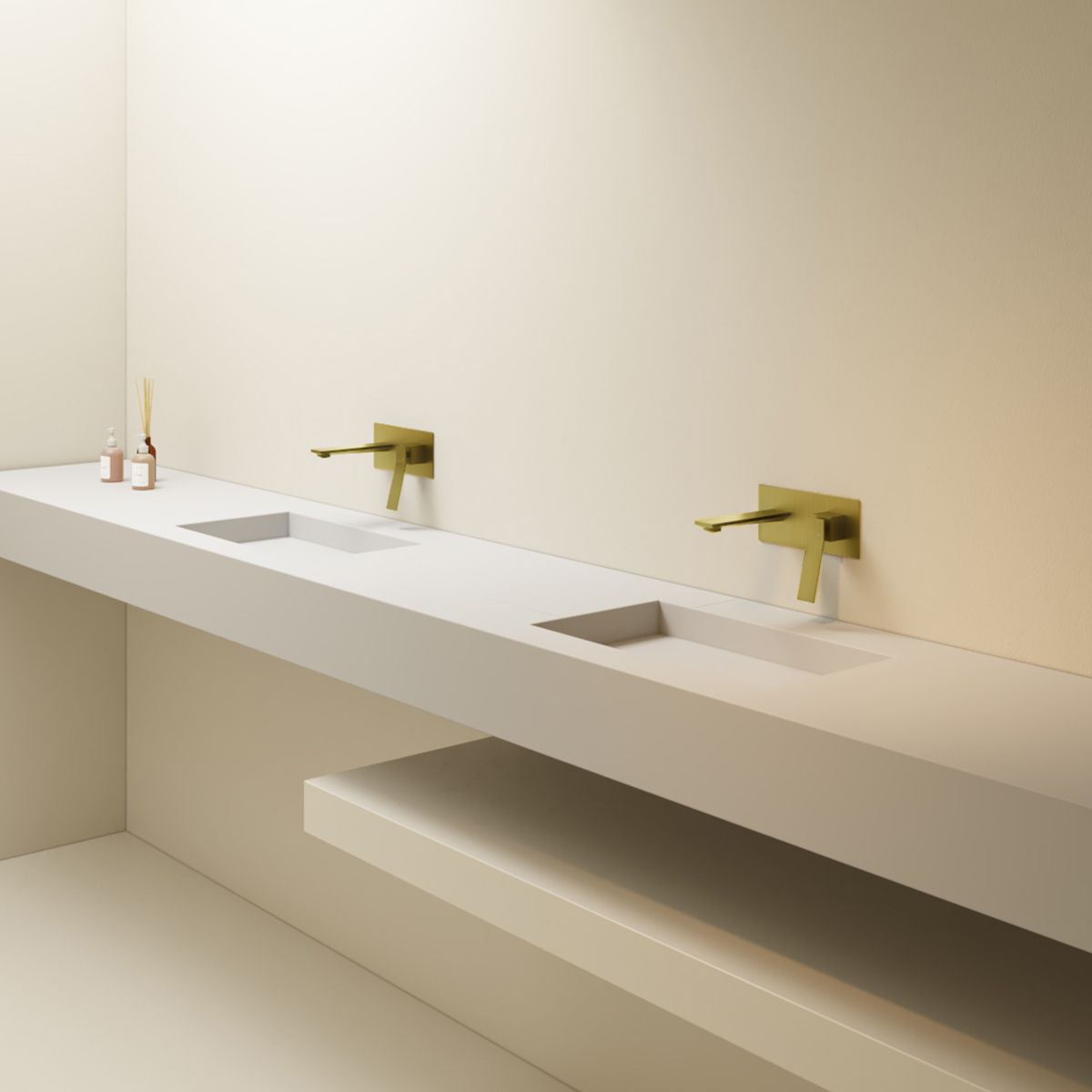 Waschbecken- und Wannenarmatur, Mattgold, Unterputzmontage, Delos
