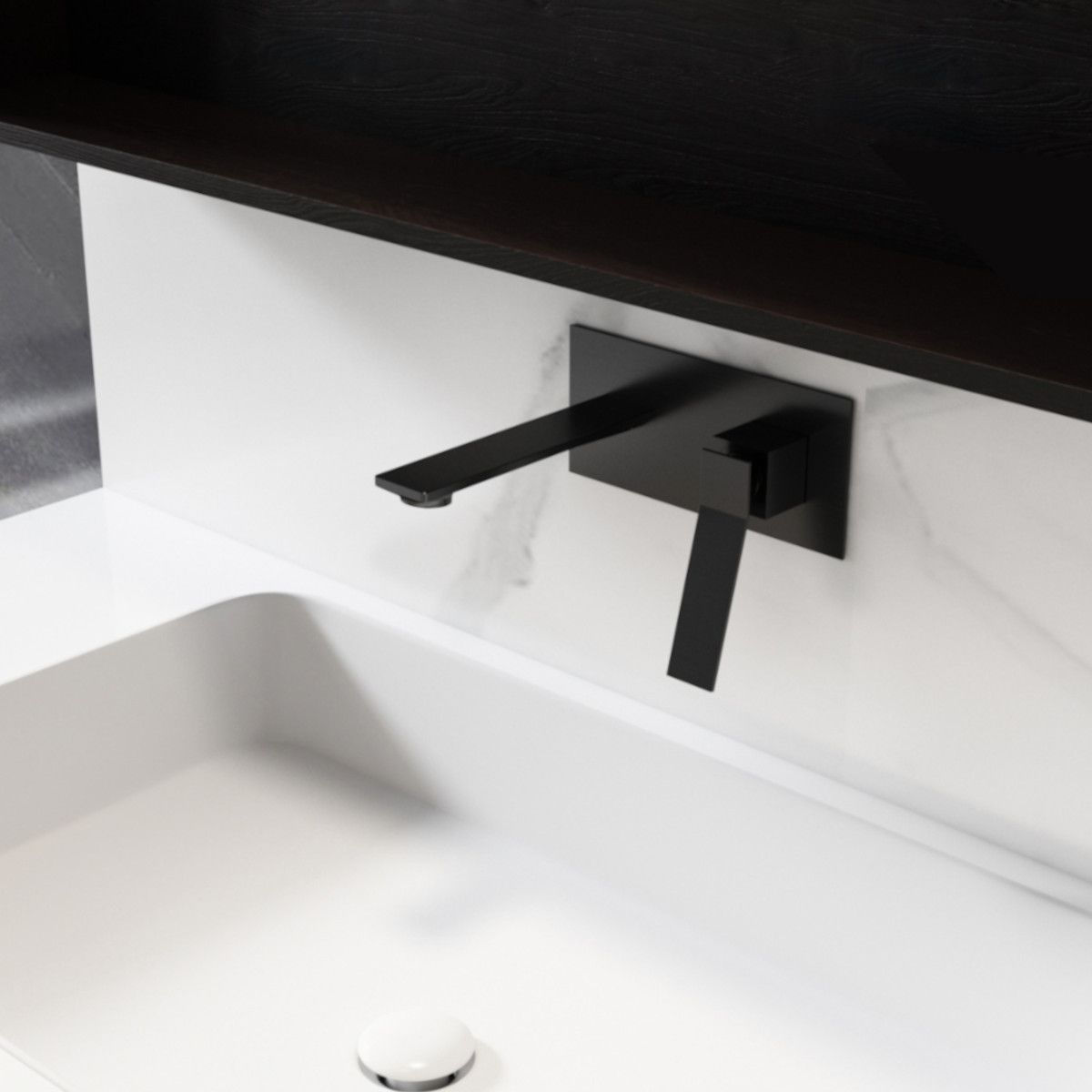 Waschbecken- und Badewannenarmatur, Mattschwarz, Wandmontage, Delos, Auslaufbreite 4,3 cm