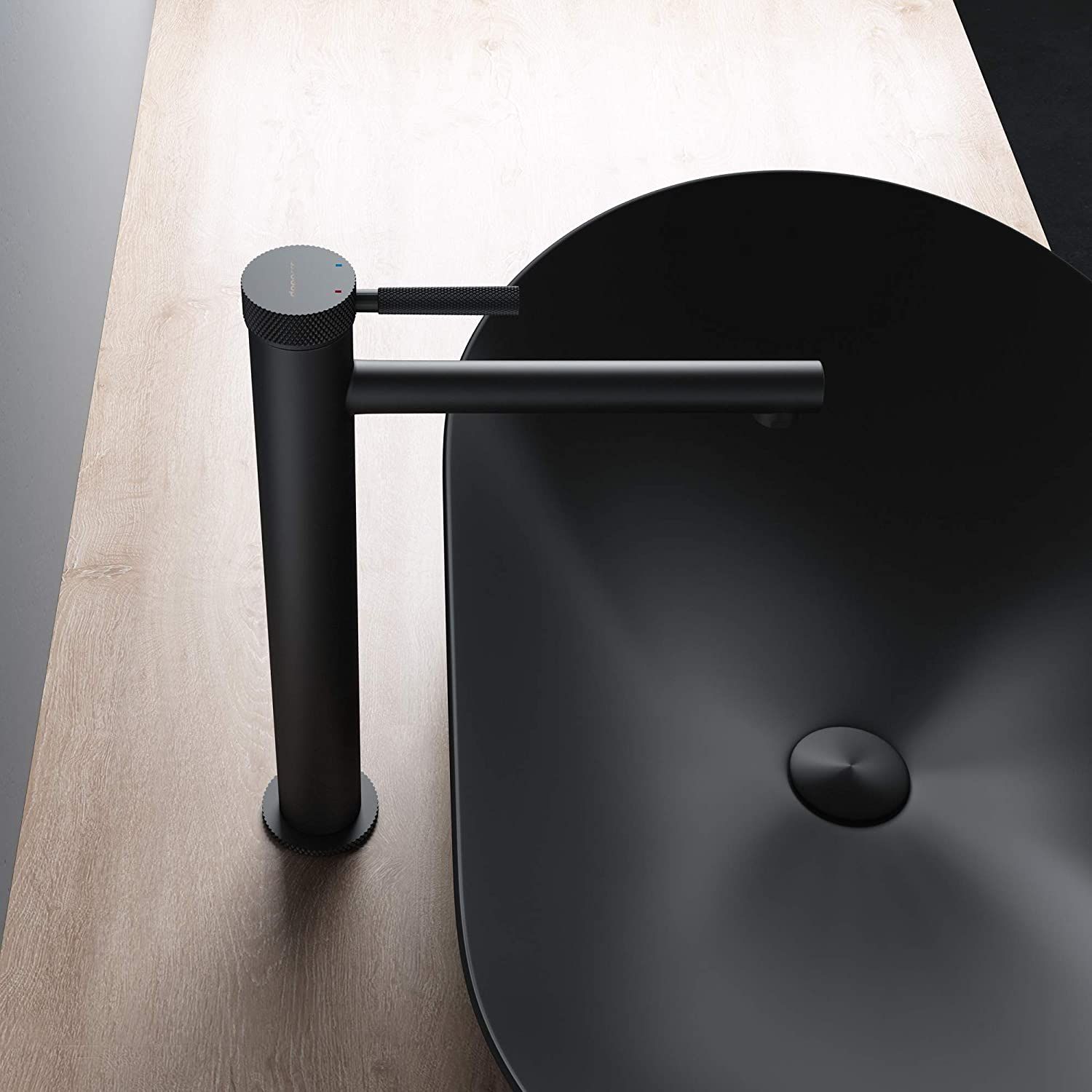 Waschbeckenarmatur EGO-Tiona Black High, Aufsatzmontage, Mattschwarz, mit Perlator, außergewöhnliches Design