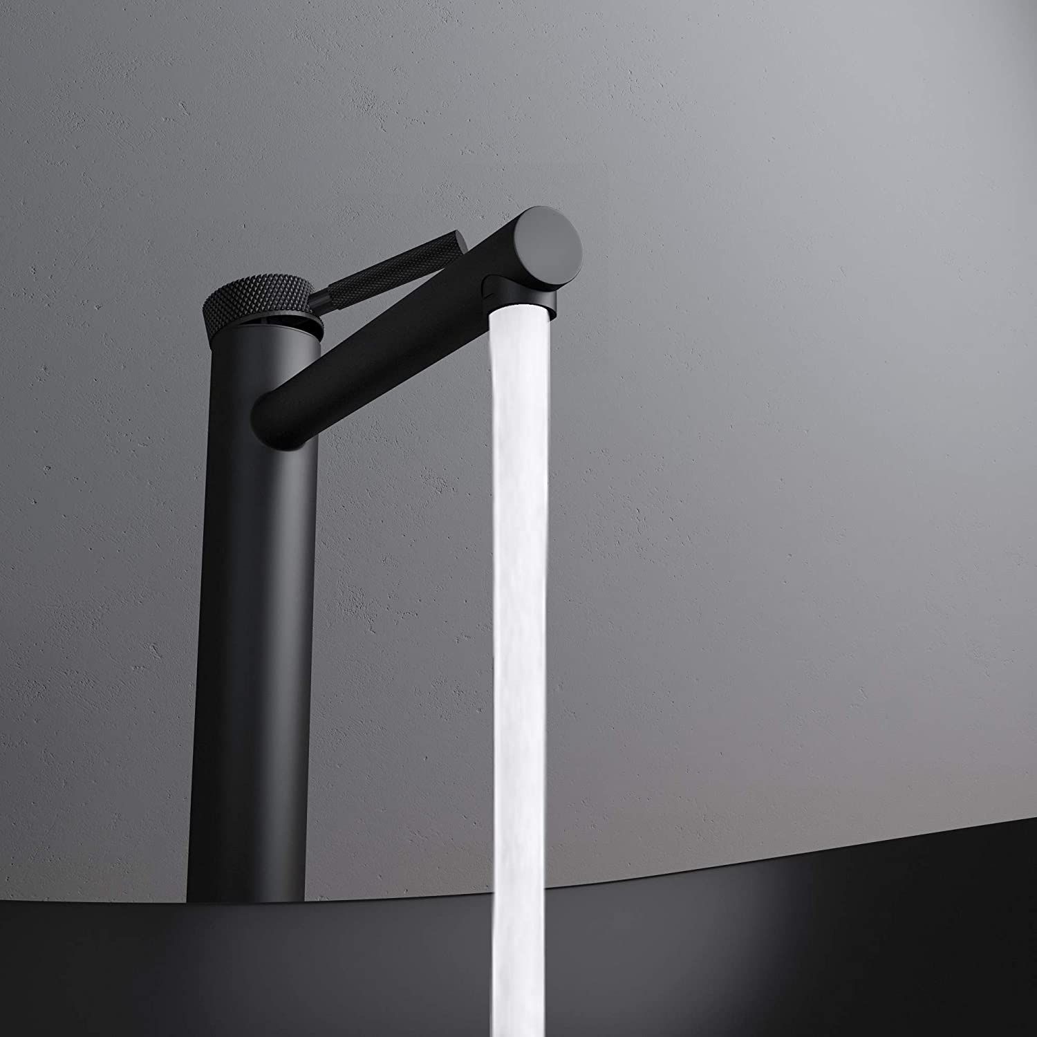 Waschbeckenarmatur EGO-Tiona Black High, Aufsatzmontage, Mattschwarz, mit Perlator, außergewöhnliches Design