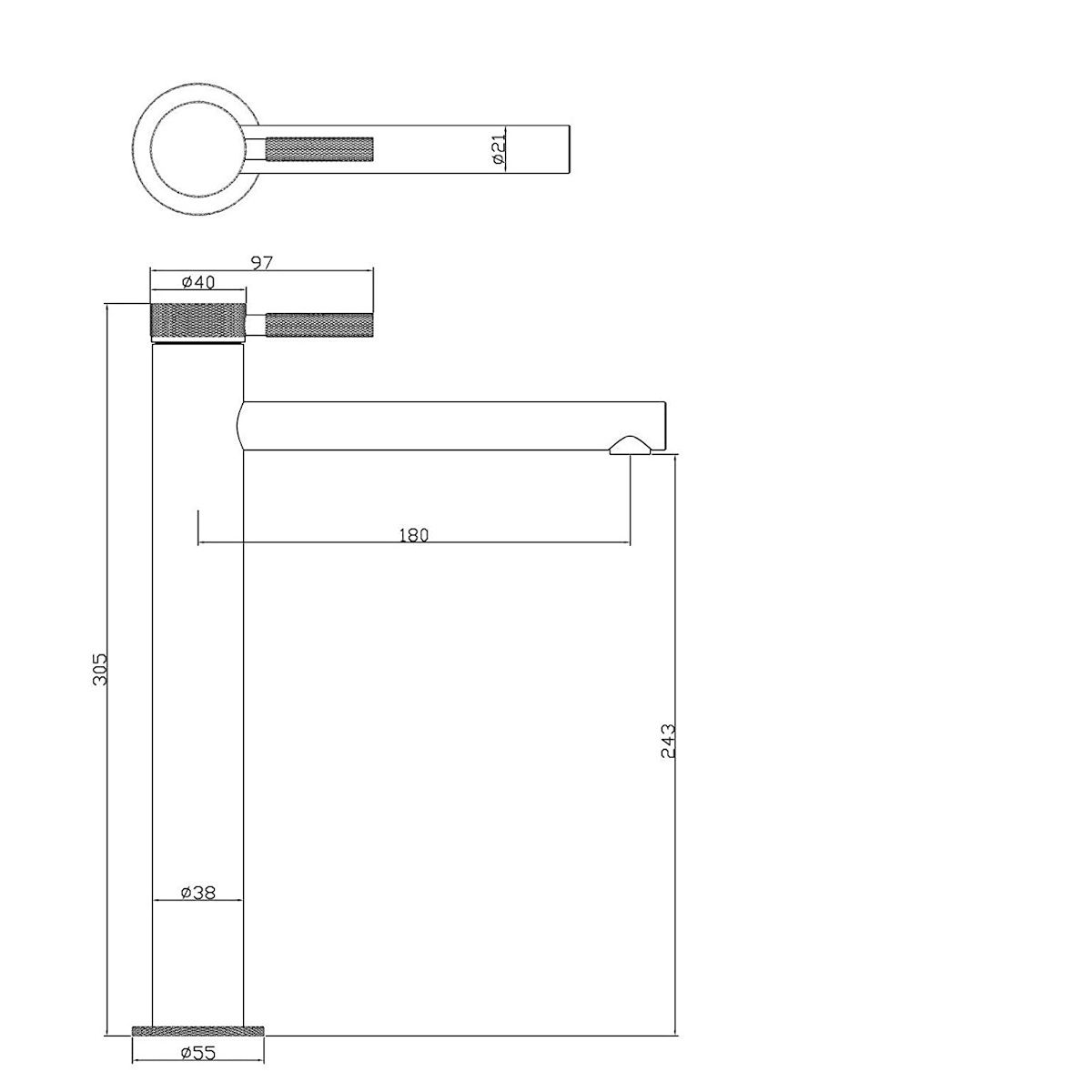 Waschbeckenarmatur EGO-Tiona Black High, Aufsatzmontage, Mattschwarz, mit Perlator, außergewöhnliches Design