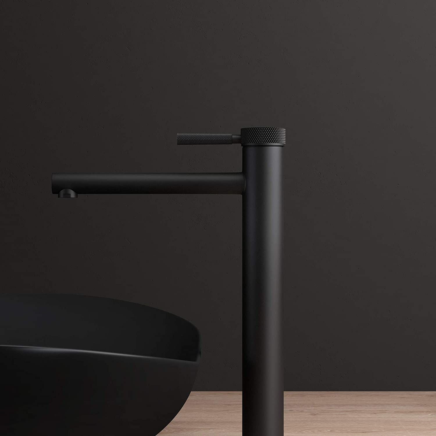 Waschbeckenarmatur EGO-Tiona Black High, Aufsatzmontage, Mattschwarz, mit Perlator, außergewöhnliches Design