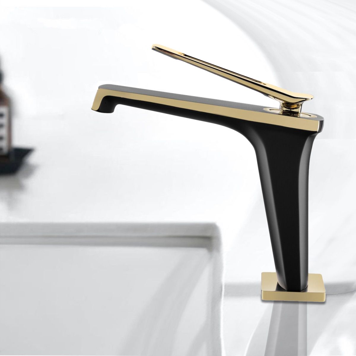 Waschbeckenarmatur Elado, Schwarz-Gold, Waschbeckenmontage