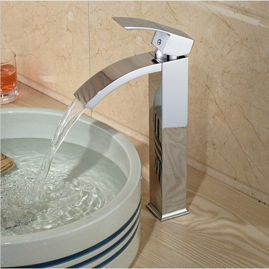 Waschtischarmatur Enzo High, Wasserfall-Design, Aufsatzmontage, Chrom-Finish