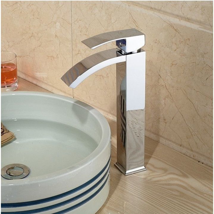 Waschtischarmatur Enzo High, Wasserfall-Design, Aufsatzmontage, Chrom-Finish