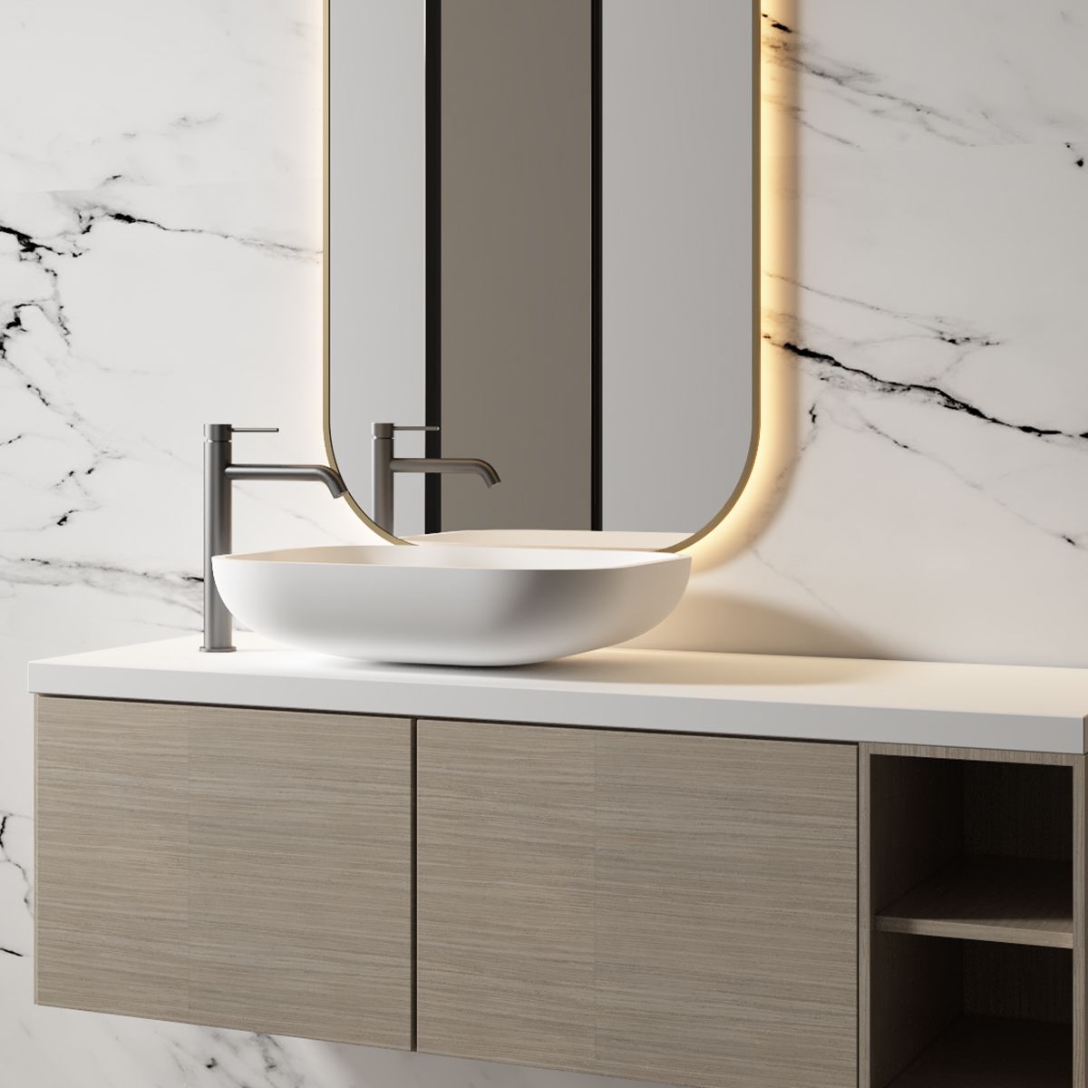 Waschbeckenarmatur, Gun Grey, mit Perlator, Edelstahl, Aufsatzmontage, Fino