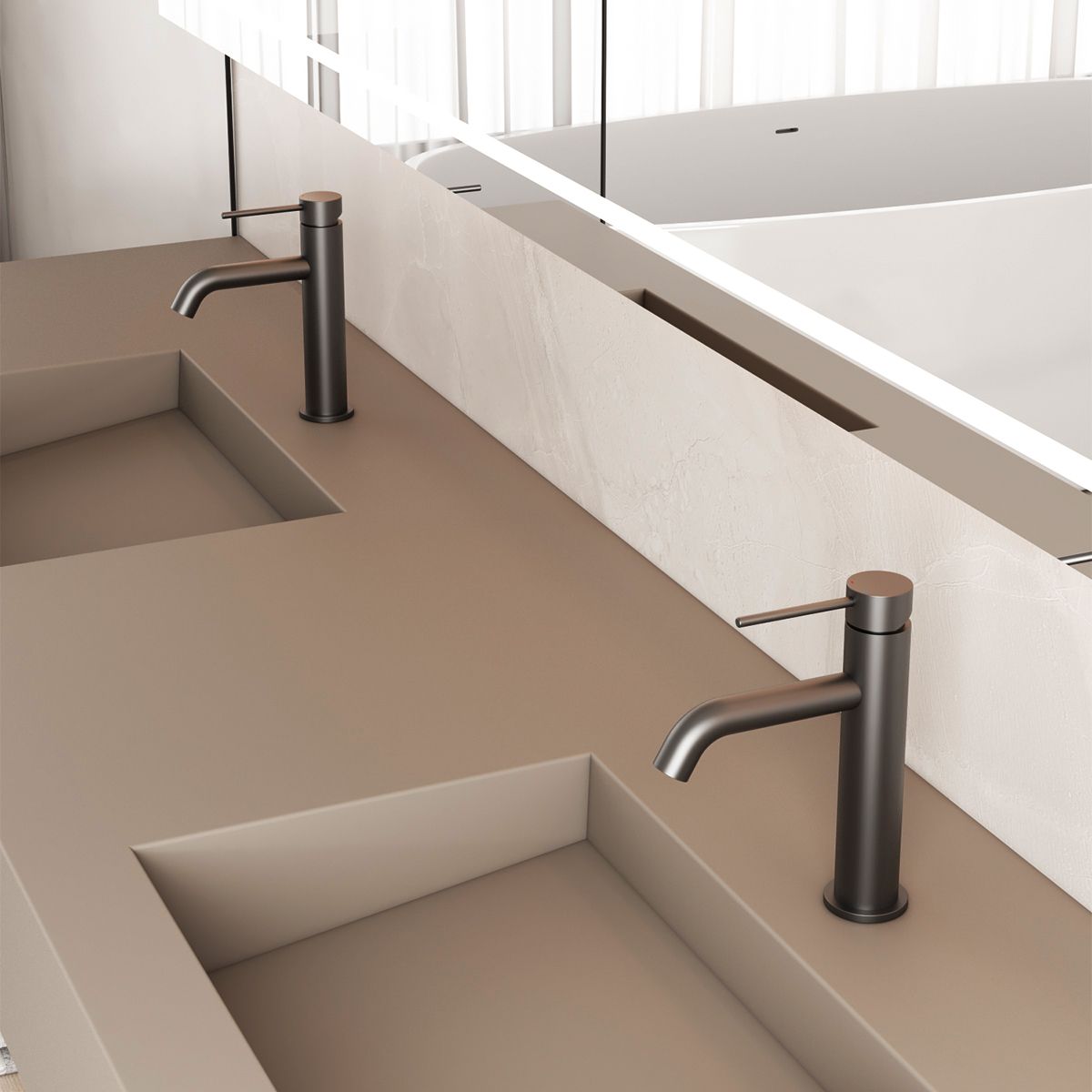 Waschbeckenarmatur, Gun Grey, mit Perlator, Edelstahl, Waschbeckenmontage, Fino