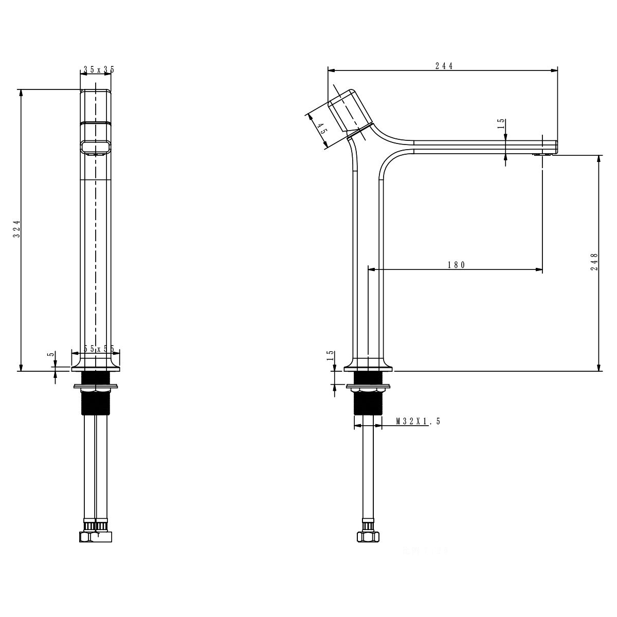 Waschbecken-Armatur, Tischmontage, Perlator, Messing, Mattschwarz, Aria