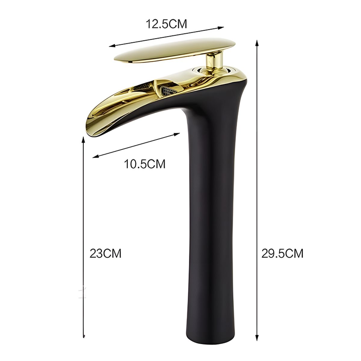Waschbeckenarmatur Noto, Schwarz, glänzend Gold, 29 cm, Aufsatzmontage