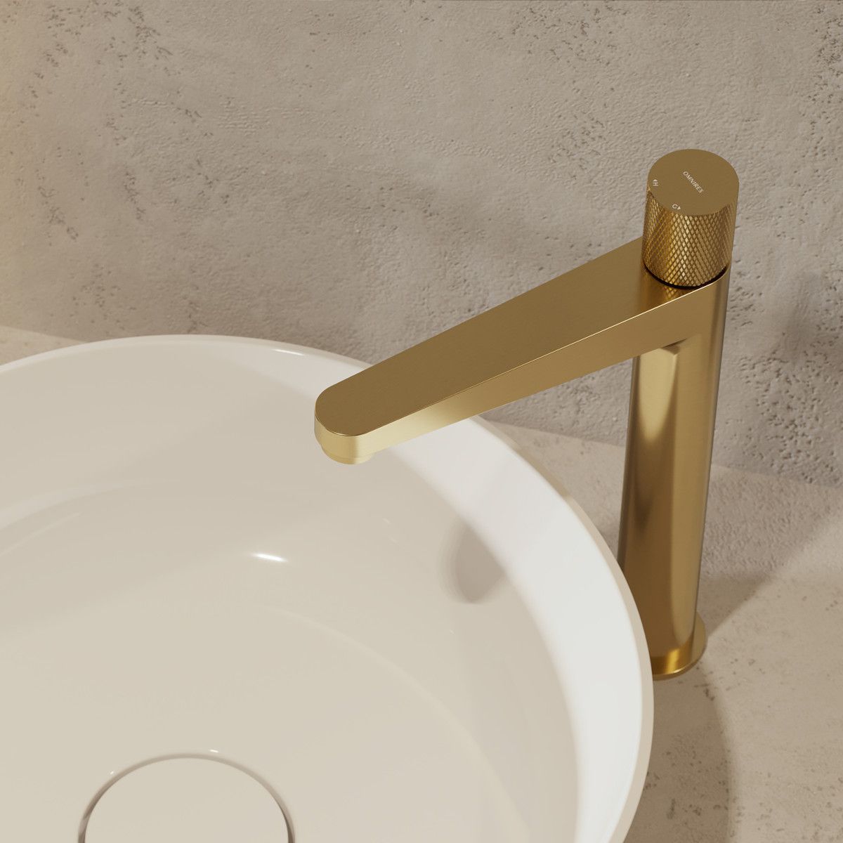 Waschtischarmatur OMNIRES CONTOUR, Gold, gebürstetes PVD-Finish, Luftsprudler, Aufsatzmontage