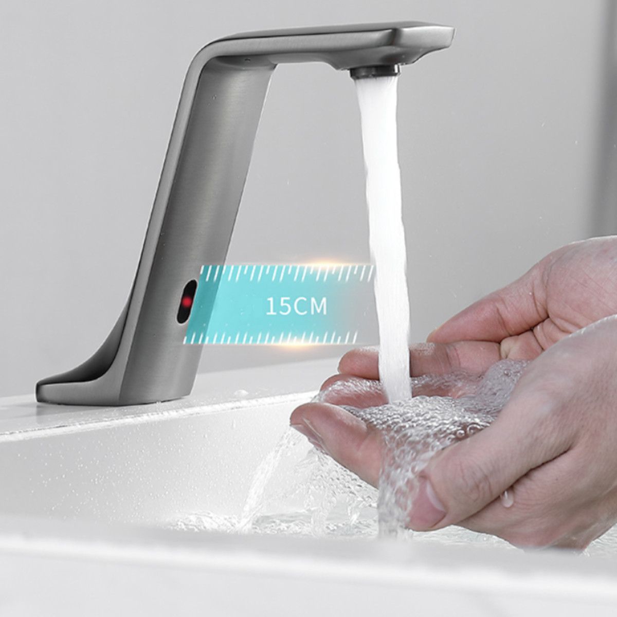 Waschbeckenarmatur Pepe mit Sensor, Chrom, Waschbeckenmontage, Batteriebetrieb