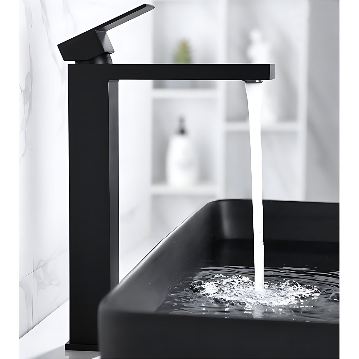Waschbeckenarmatur, Perlator, Aufsatzmontage, Mattschwarz, Höhe 30 cm, Mira