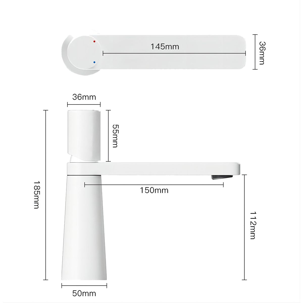 Waschbeckenarmatur Pilar, Mattweiß, Höhe 18,5 cm, Waschbeckenmontage