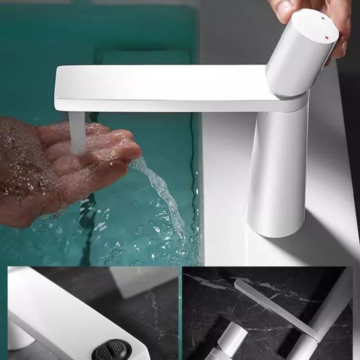 Waschbeckenarmatur Pilar, Mattweiß, Höhe 18,5 cm, Waschbeckenmontage