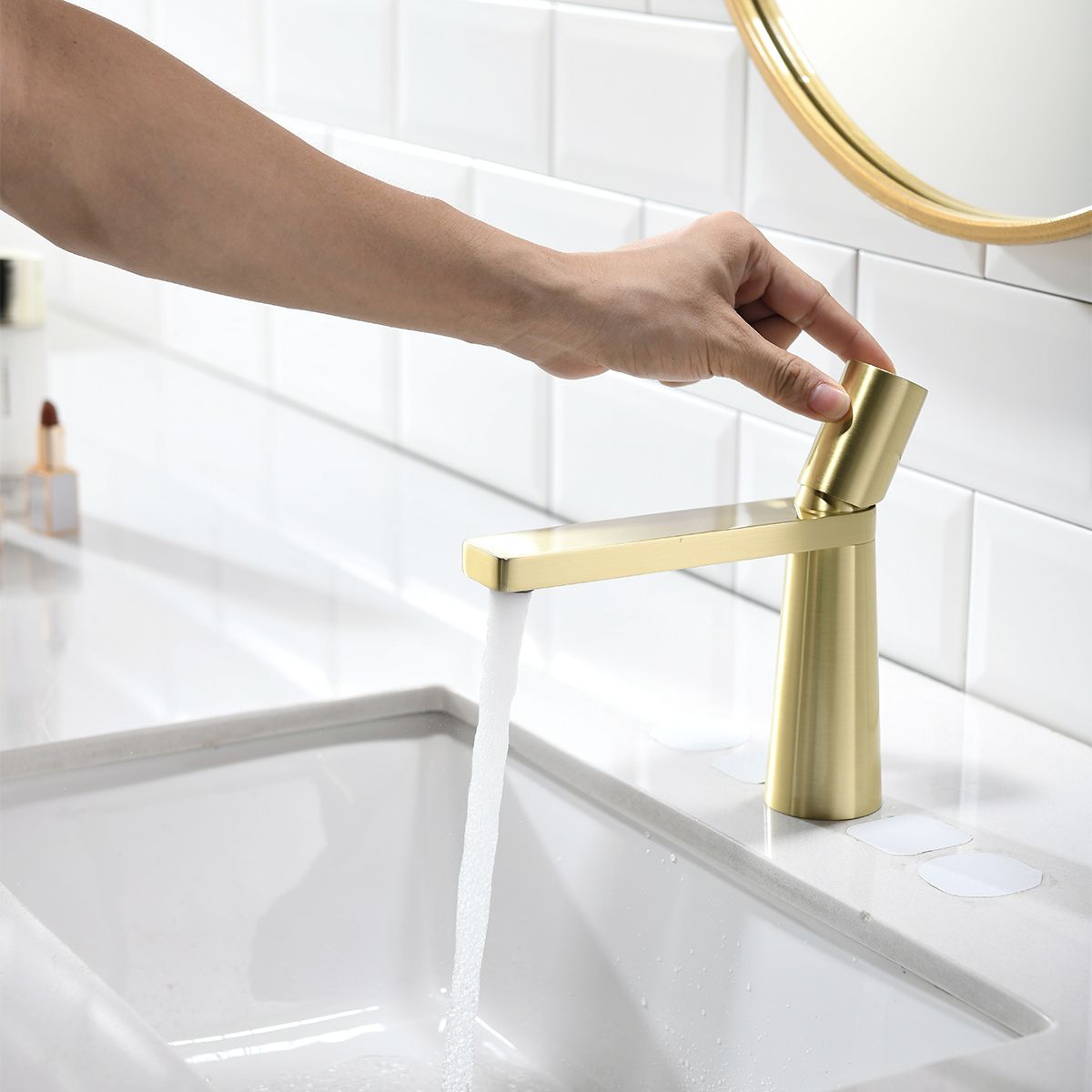 Waschbeckenarmatur Pilar, Mattgold, Höhe 18,5 cm, Waschbeckenmontage