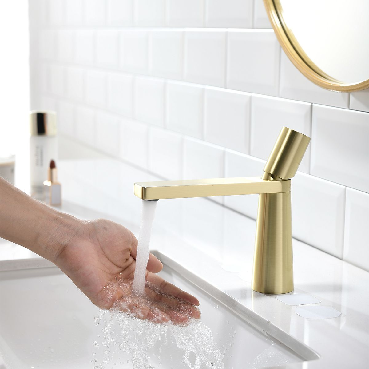 Waschbeckenarmatur Pilar, Mattgold, Höhe 18,5 cm, Waschbeckenmontage