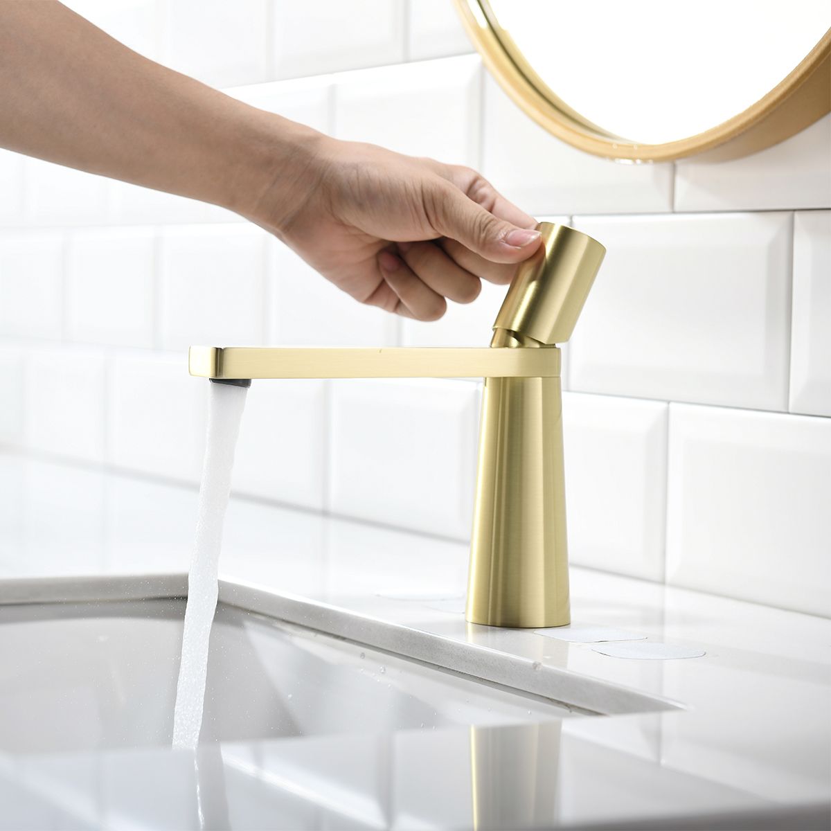 Waschbeckenarmatur Pilar, Mattgold, Höhe 18,5 cm, Waschbeckenmontage