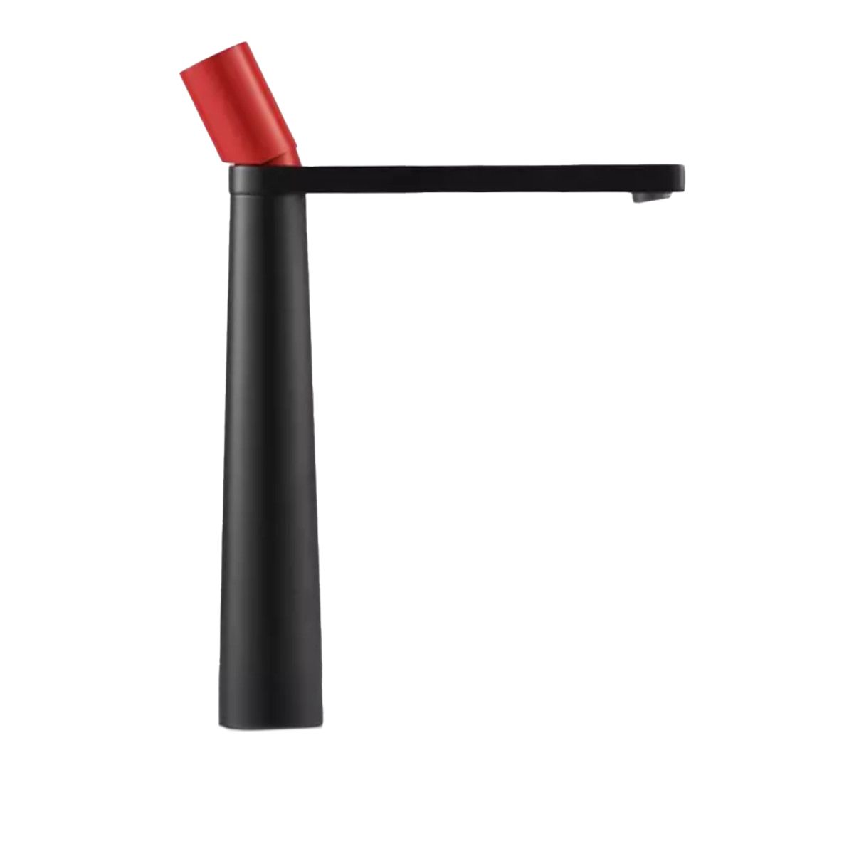 Waschbeckenarmatur Pilar, Mattschwarz, mit rotem Griff, Höhe 31,5 cm, Aufsatzmontage