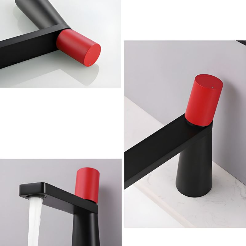 Waschbeckenarmatur Pilar, Schwarz/Rot, Höhe 18,5 cm, Waschbeckenmontage