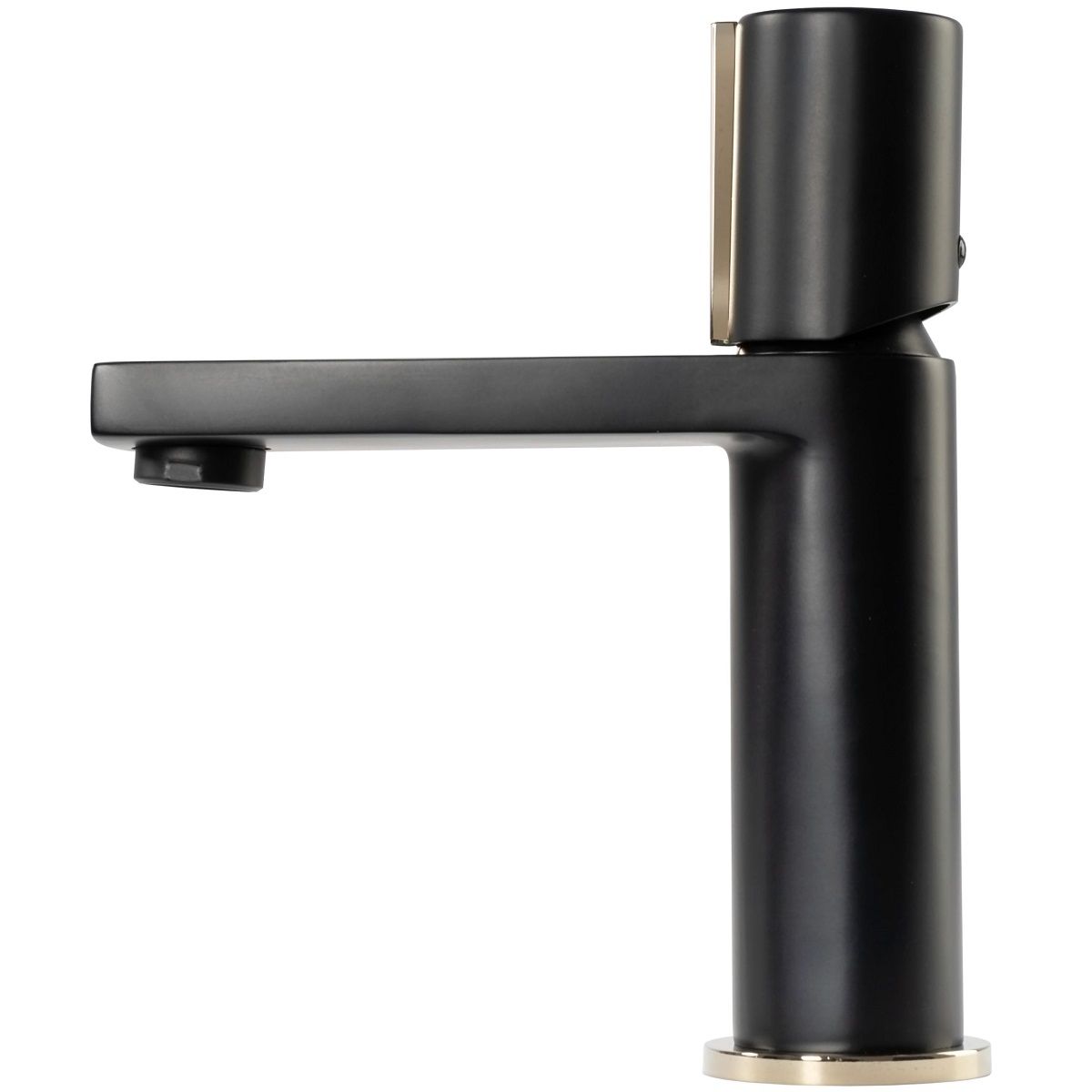 Waschtischarmatur REA-Icon Low, Aufsatzmontage, Ausführung Mattschwarz-Gold, Luftsprudler, besonderes Design