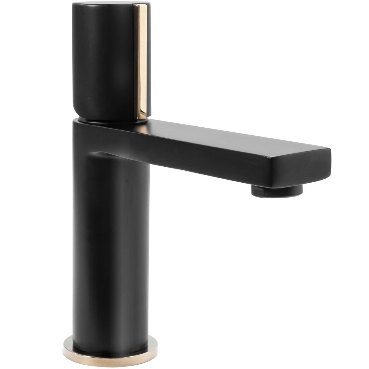 Waschtischarmatur REA-Icon Low, Aufsatzmontage, Ausführung Mattschwarz-Gold, Luftsprudler, besonderes Design