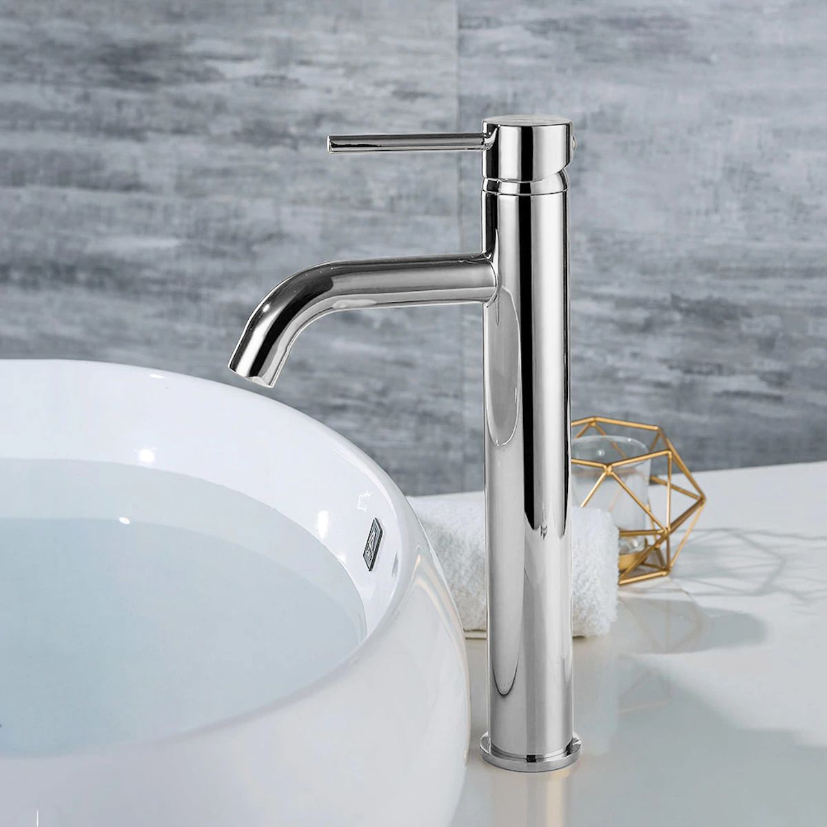 Waschbeckenarmatur REA-Lun High, Aufsatzmontage, Luftsprudler, Chrom-Finish