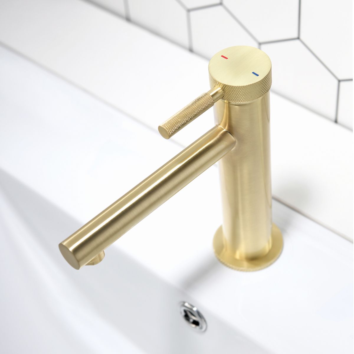 Waschbeckenarmatur Tiona, Mattgold, Höhe 18 cm, Waschbeckenmontage