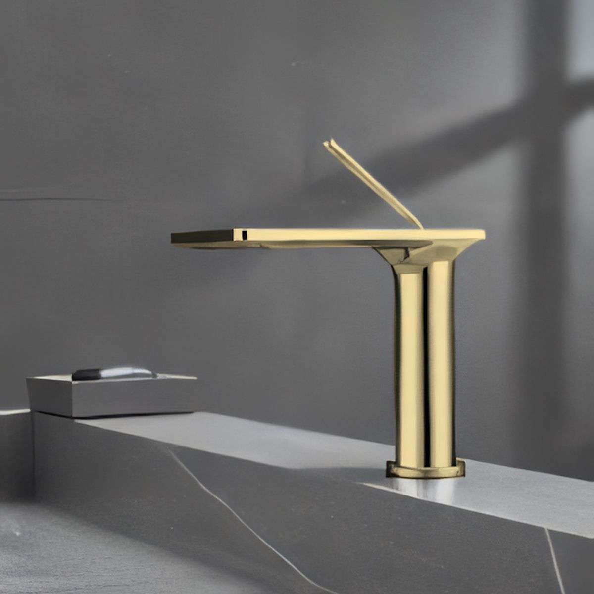 Waschbeckenarmatur, Wasserfall-Design, Mattgold, Waschbeckenmontage, Dion