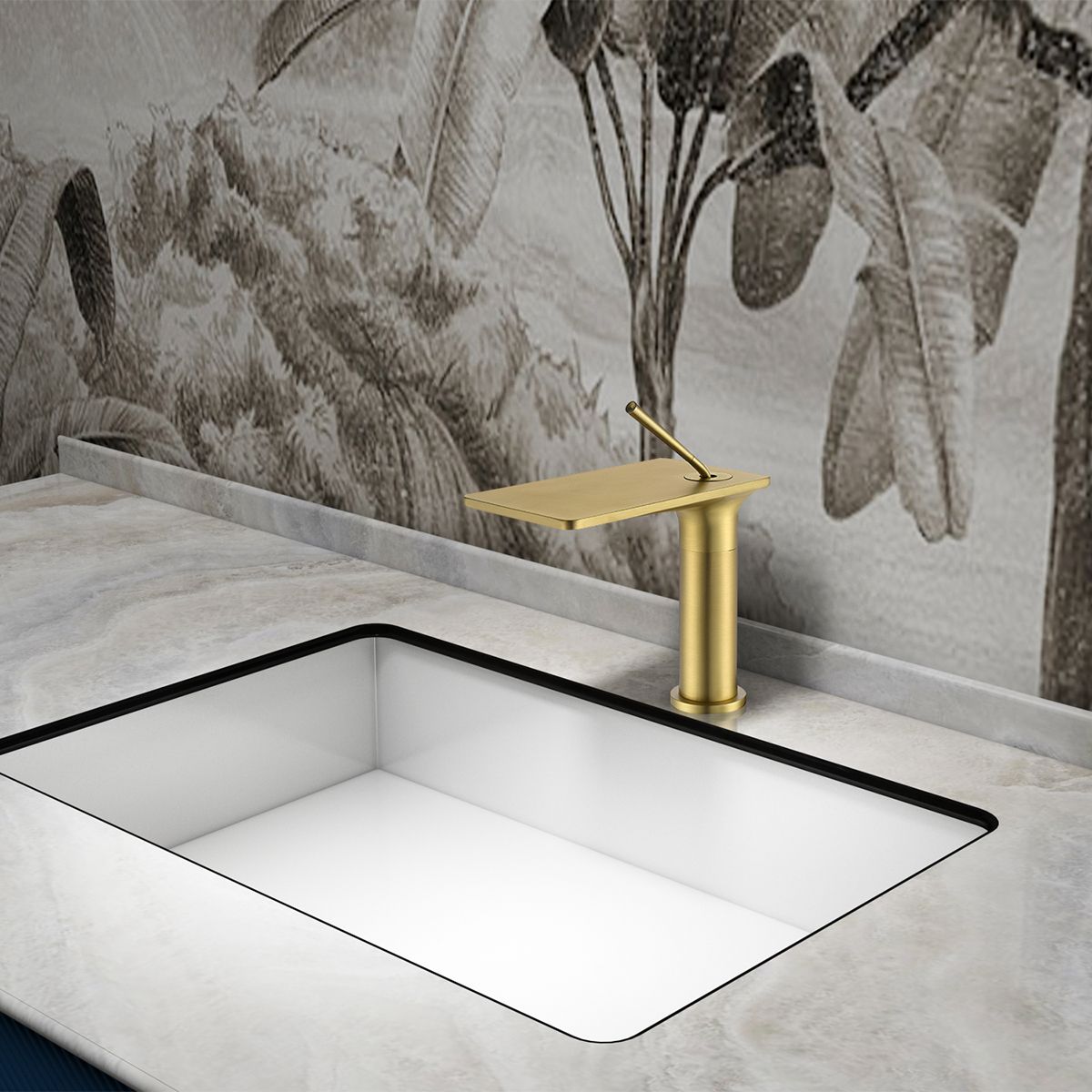 Waschbeckenarmatur, Wasserfall-Design, Mattgold, Waschbeckenmontage, Dion