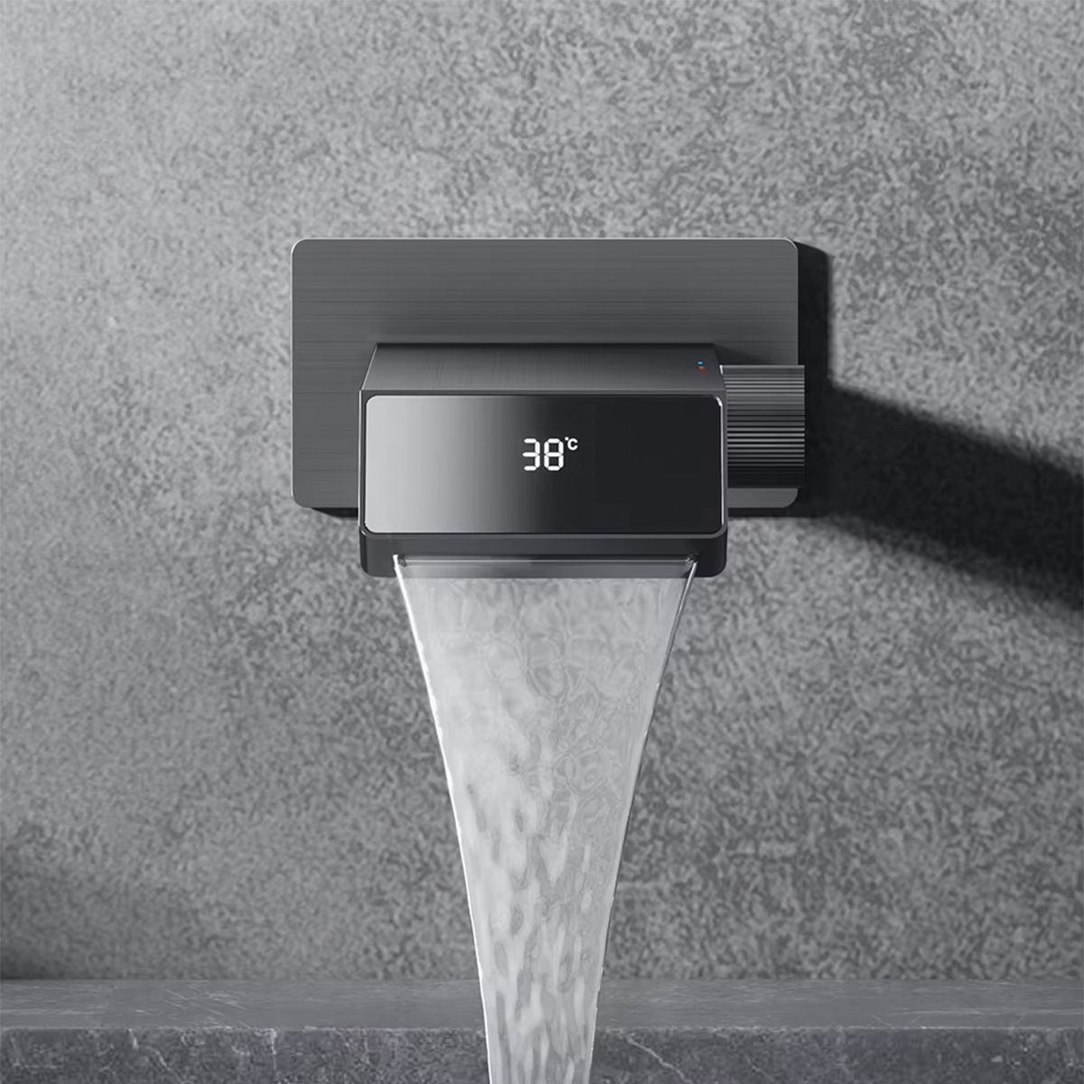 Waschbeckenarmatur Luna, Wasserfall-Effekt, LED-Display, Temperaturanzeige, hydroelektrisch, Unterputzmontage, Gun Grey