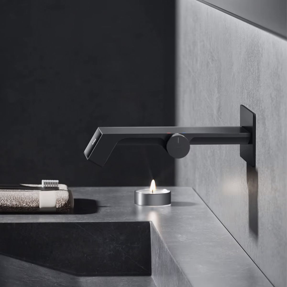 Waschbeckenarmatur Luna, Wasserfall-Effekt, LED-Display, Temperaturanzeige, hydroelektrisch, Unterputzmontage, Gun Grey