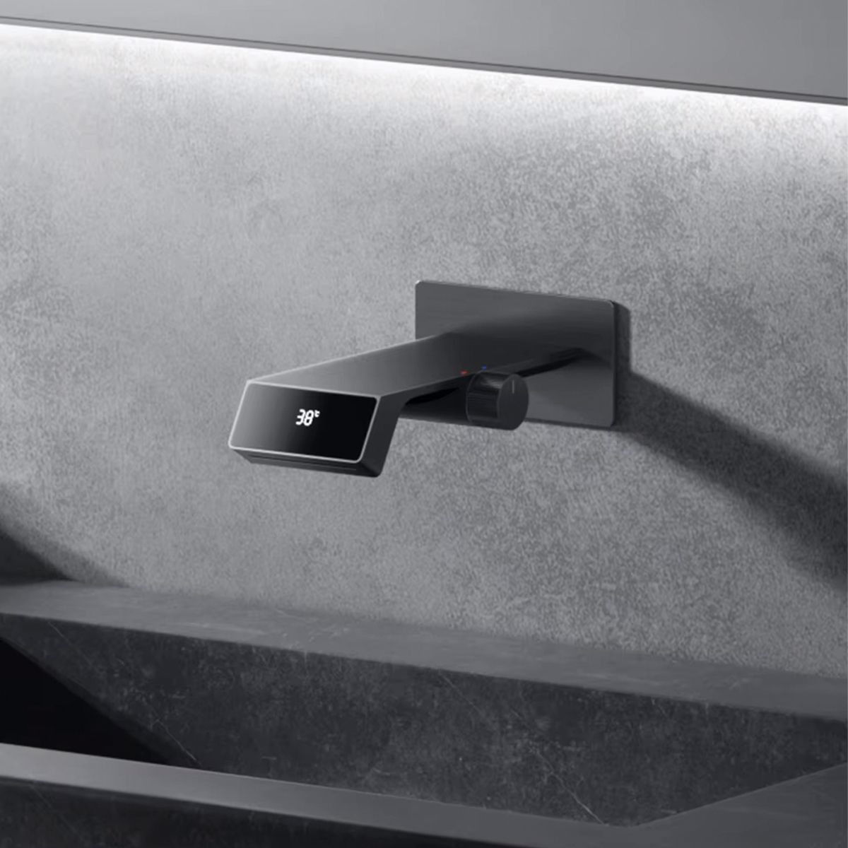 Waschbeckenarmatur Luna, Wasserfall-Effekt, LED-Display, Temperaturanzeige, hydroelektrisch, Unterputzmontage, Gun Grey