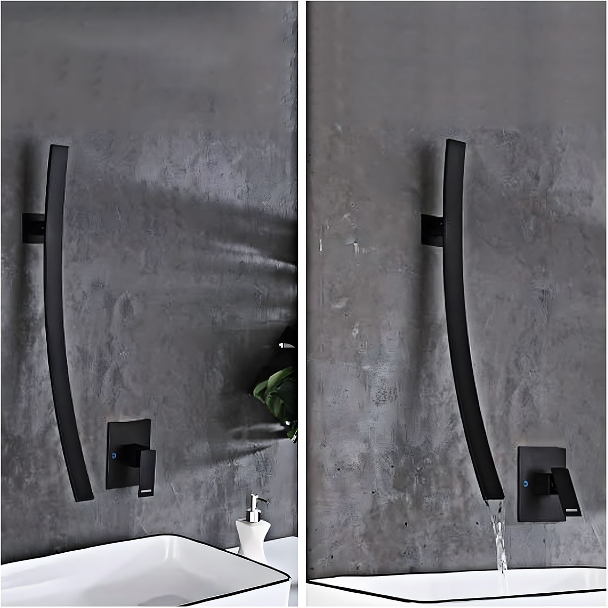 Waschbeckenarmatur, Wasserfall Design, Einhebelmischer, Mattschwarz, Messing, Wandmontage, Fluvia