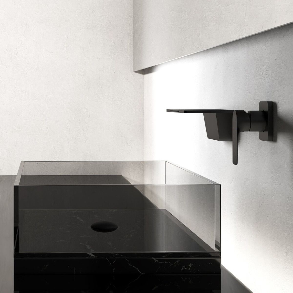 Waschbeckenarmatur, Wasserfall-Design, Mattschwarz, Wandmontage, Messing, Einhebelmischer, Fantezia