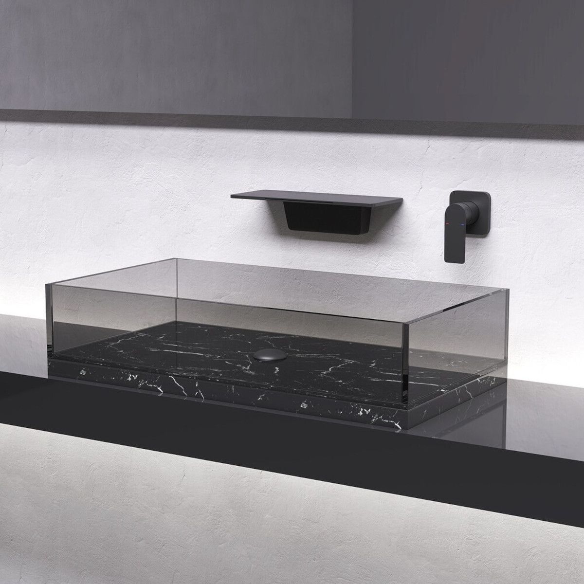 Waschbeckenarmatur, Wasserfall-Design, Mattschwarz, Wandmontage, Messing, Einhebelmischer, Fantezia