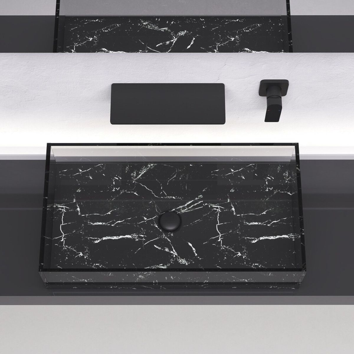 Waschbeckenarmatur, Wasserfall-Design, Mattschwarz, Wandmontage, Messing, Einhebelmischer, Fantezia