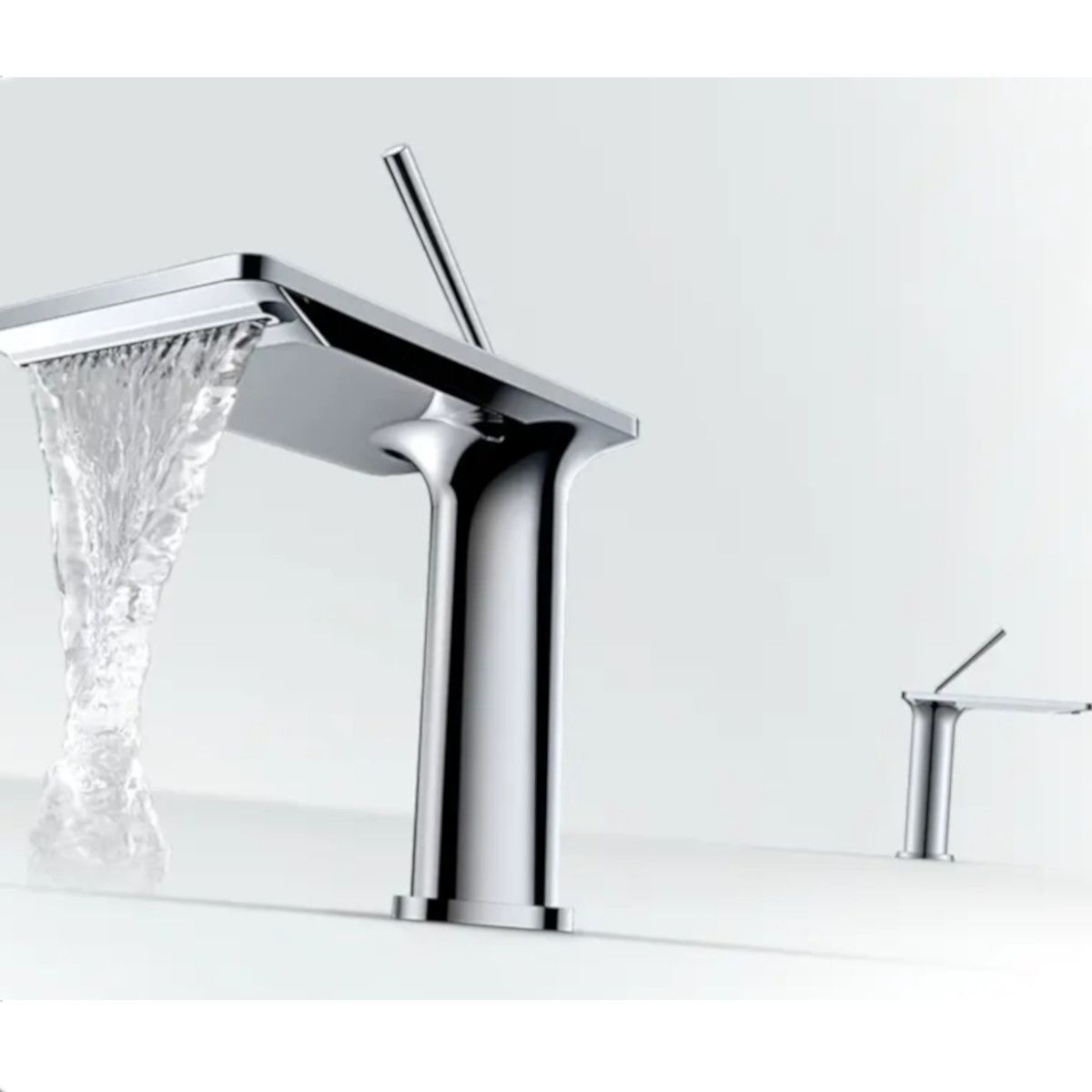 Waschbeckenarmatur, Wasserfall-Design, mit Perlator, Chrom, Aufsatzmontage, Höhe 26 cm, Dion