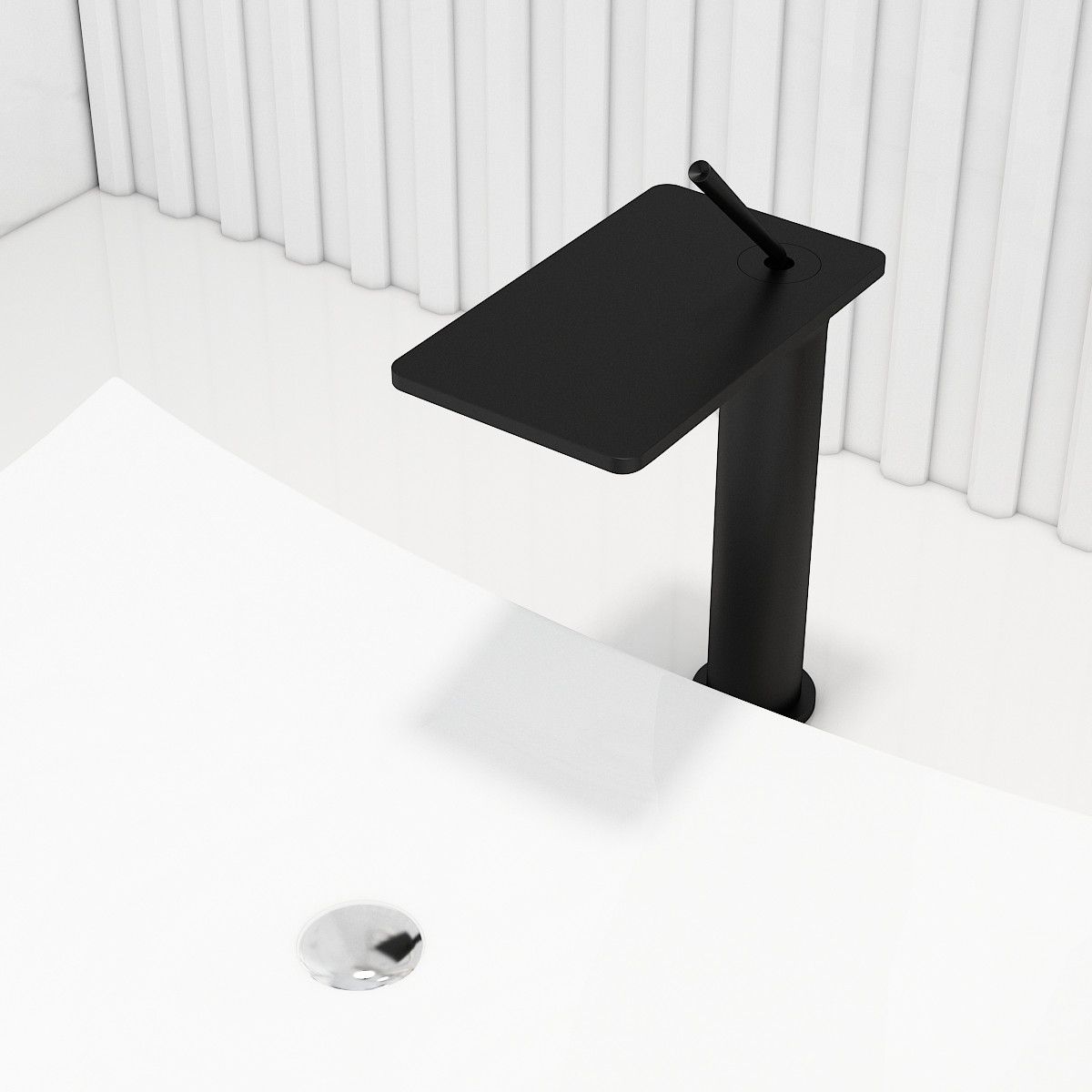 Waschbeckenarmatur, Wasserfall-Design, mit Perlator, Mattschwarz, Aufsatzmontage, Höhe 26 cm, Dion