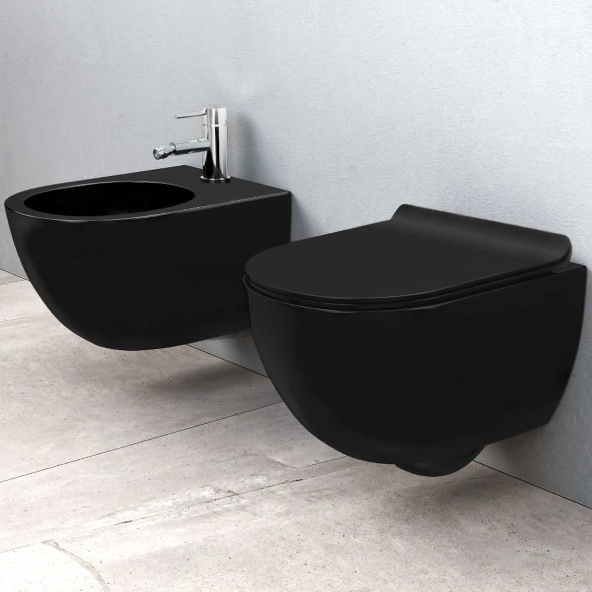 Bidet Carlo, Hochglanzschwarz, 49x37 cm Sanitärkeramik, Wandmontage