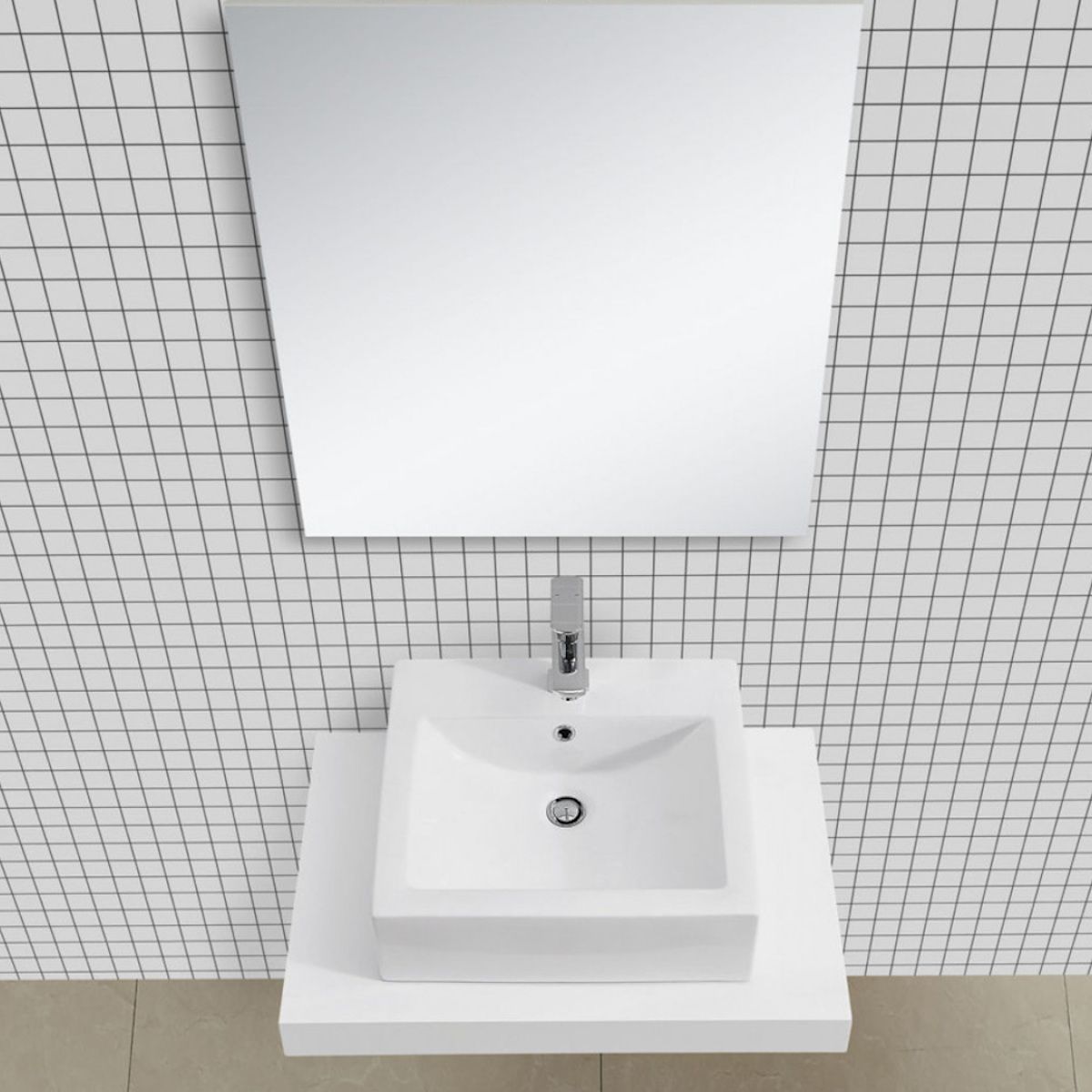 Waschtischplatte EGO-Mossa, MDF, 75-100 x 50 cm, Weiß und Eiche, Montageset enthalten