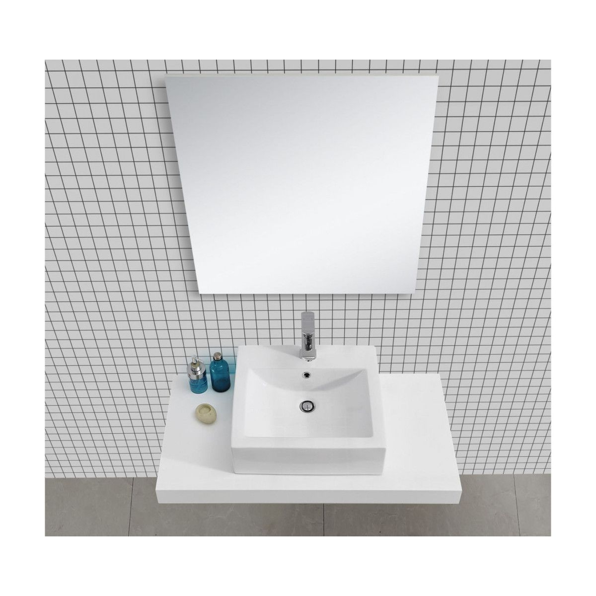 Waschtischplatte EGO-Mossa, MDF, 75-100 x 50 cm, Weiß und Eiche, Montageset enthalten