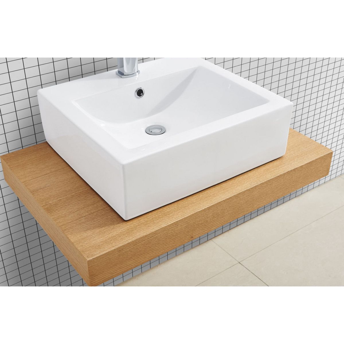 Waschtischplatte EGO-Mossa, MDF, 75-100 x 50 cm, Weiß und Eiche, Montageset enthalten