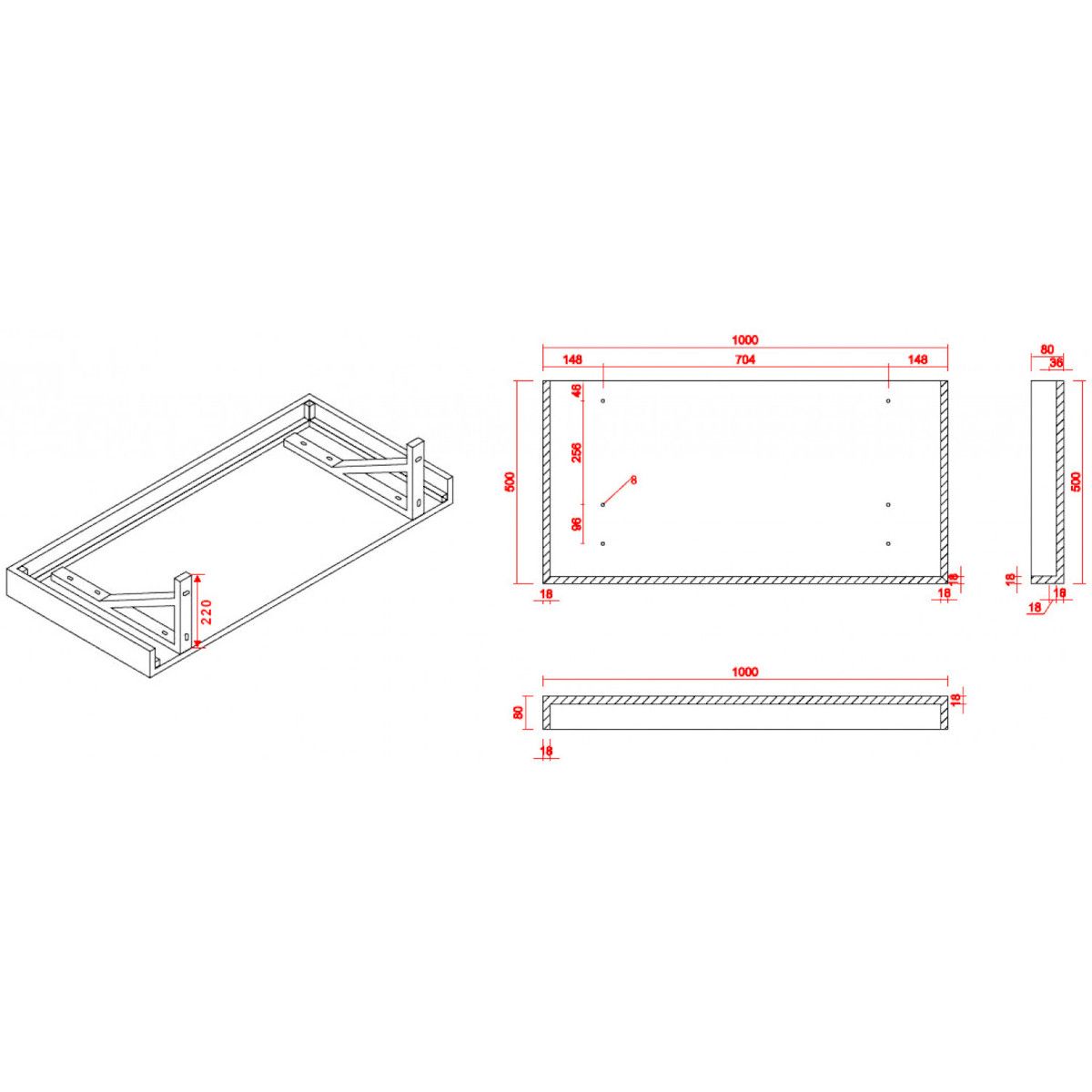 Waschtischplatte EGO-Mossa, MDF, 75-100 x 50 cm, Weiß und Eiche, Montageset enthalten
