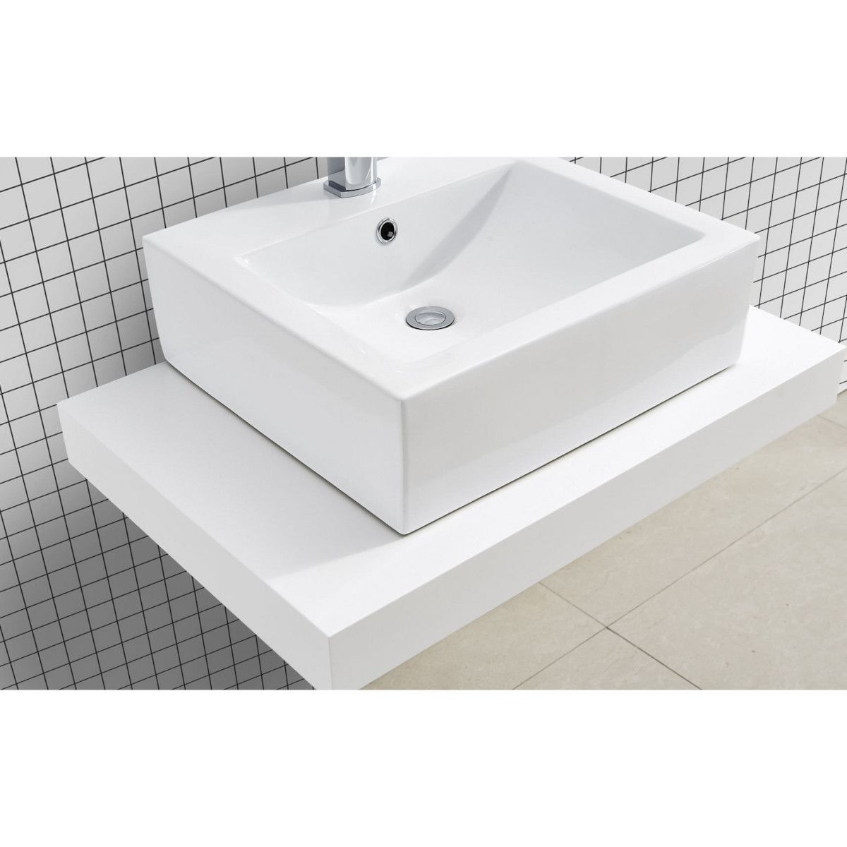 Waschtischplatte EGO-Mossa, MDF, 75-100 x 50 cm, Weiß und Eiche, Montageset enthalten