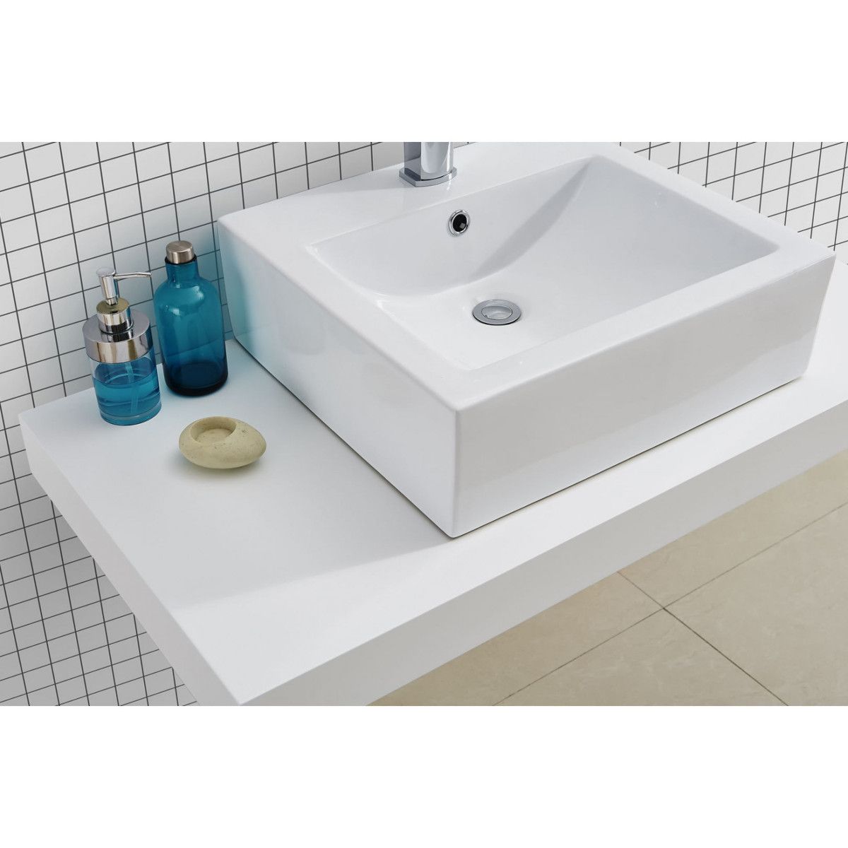 Waschtischplatte EGO-Mossa, MDF, 75-100 x 50 cm, Weiß und Eiche, Montageset enthalten