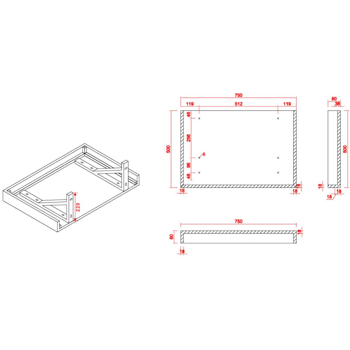 Waschtischplatte EGO-Mossa, MDF, 75-100 x 50 cm, Weiß und Eiche, Montageset enthalten
