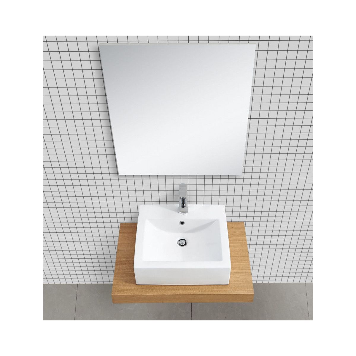 Waschtischplatte EGO-Mossa, MDF, 75-100 x 50 cm, Weiß und Eiche, Montageset enthalten