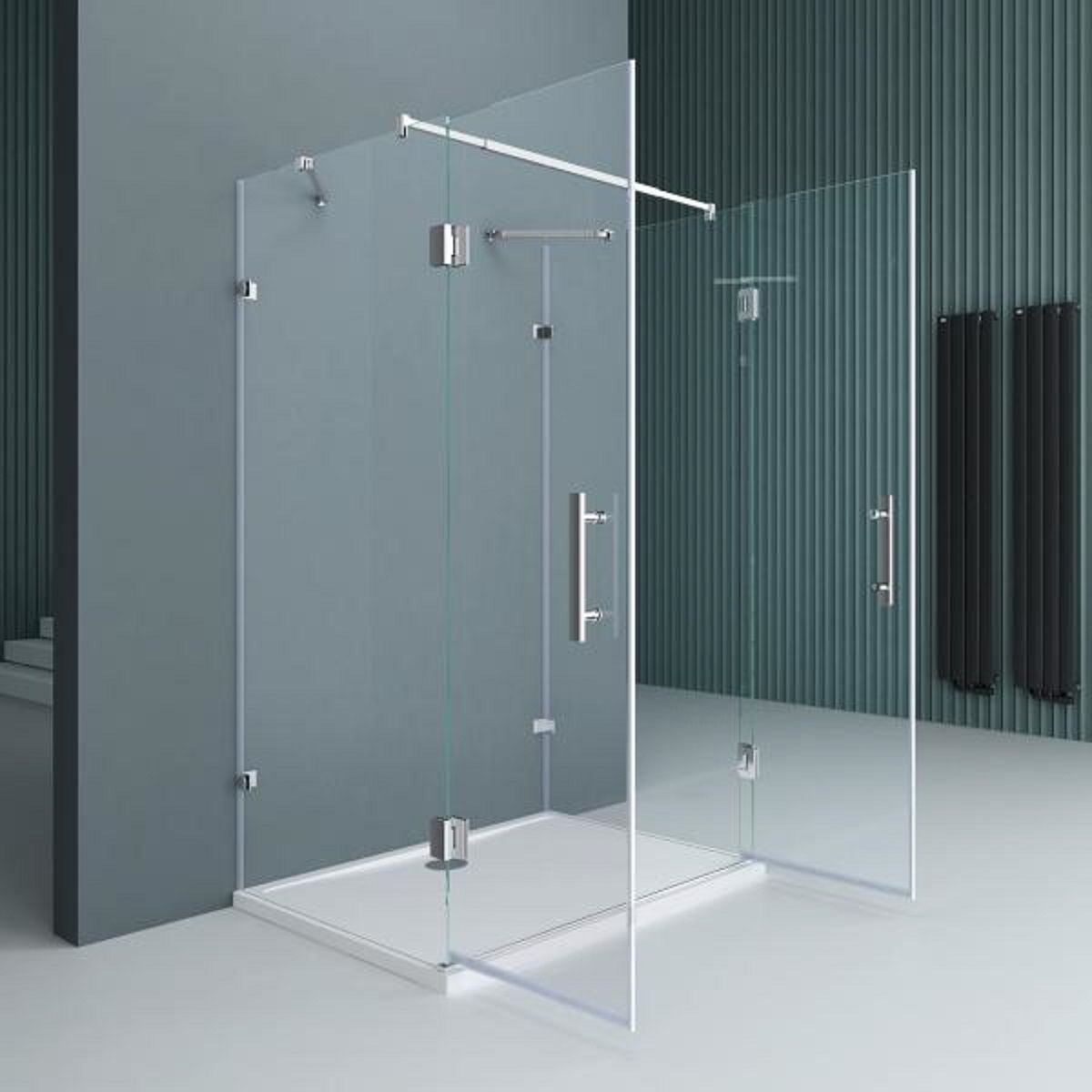 Duschkabine 40, 3 Seiten, Flügeltüren mit 180-Grad-Öffnung, 8 mm Glas, Maße 80-90 x 120 cm