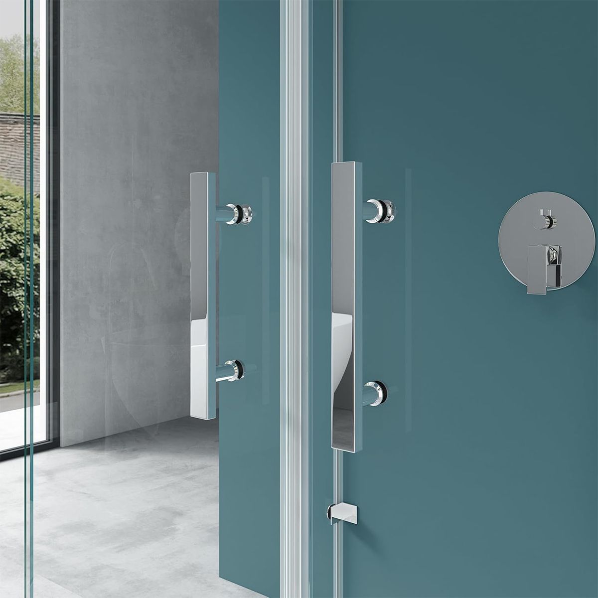Duschkabine 40, 3 Seiten, Flügeltüren mit 180-Grad-Öffnung, 8 mm Glas, Maße 80-90 x 120 cm