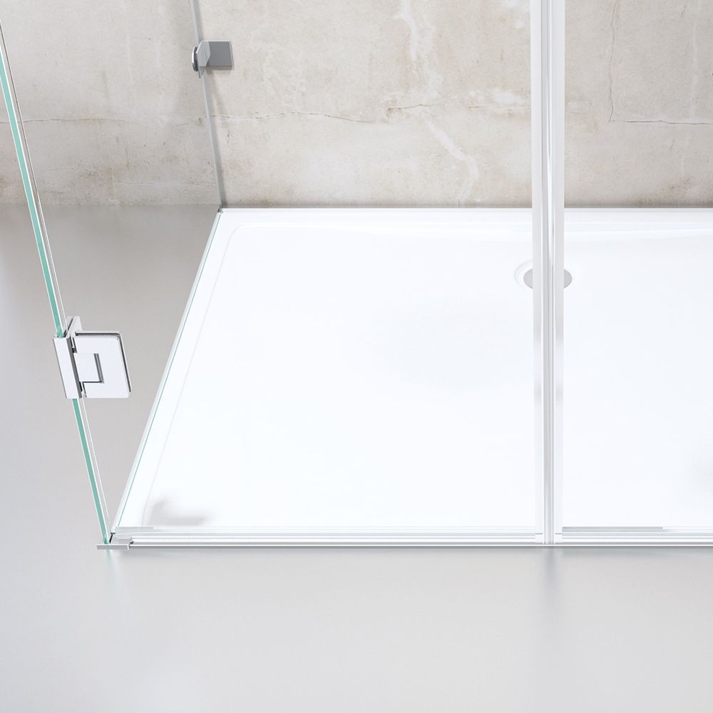 Duschkabine EGO-40, 3 Seiten, Flügeltüren mit 180°-Öffnung, 8 mm Glas, verschiedene Größen